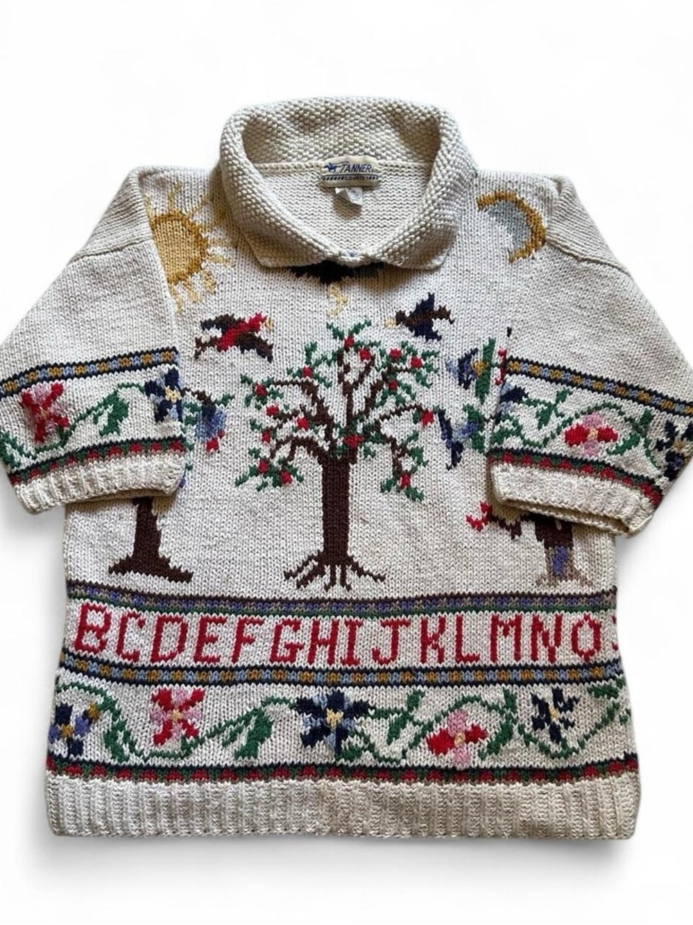 Vintage 1990s Cream Alphabet & Tree Knit Sweater S